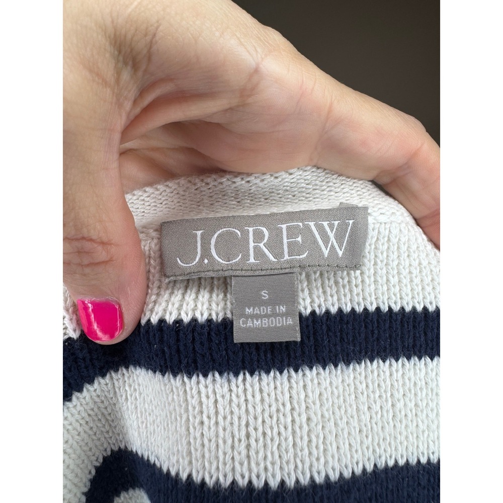 J.Crew Striped Cardigan Navy White Gold Button Crop Sweater - Picture 2 of 5
